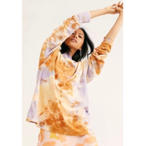 NEW Free People We the Free Tie Dye Tee Long lilac woods XS /Extra Small top - Picture 4 of 7